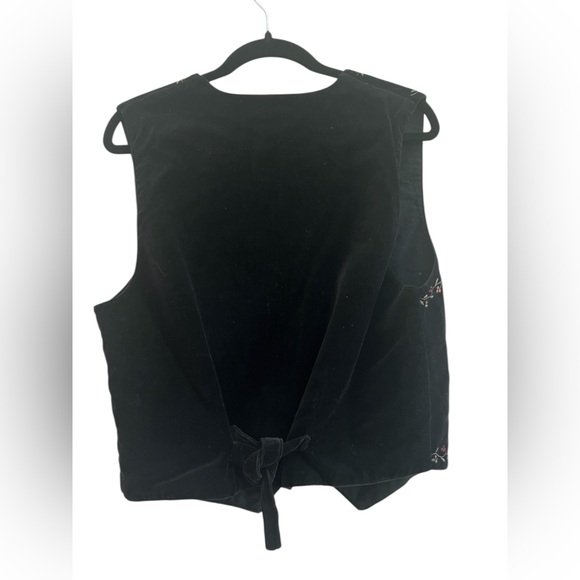 Vintage Velvet Embroidered Floral Vest Cottagecore Boho Folk Tie Back M Whimsy - Picture 2 of 4